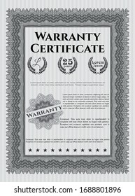 Grey Vintage Warranty Certificate template. Excellent design. With background. Vector illustration. 