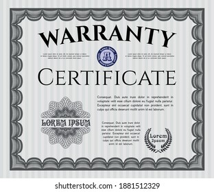 Grey Vintage Warranty Certificate template. Sophisticated design.  With guilloche pattern and background.  Detailed. 