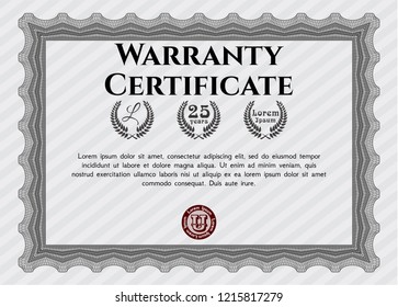 Grey Vintage Warranty template. Beauty design. With great quality guilloche pattern. Customizable, Easy to edit and change colors. 