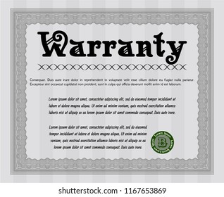 Grey Vintage Warranty template. Detailed. With complex linear background. Perfect design. 