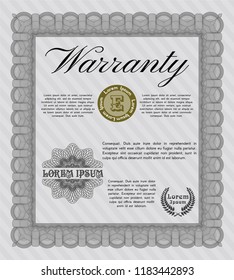 Grey Vintage Warranty template. Detailed. With linear background. Elegant design. 
