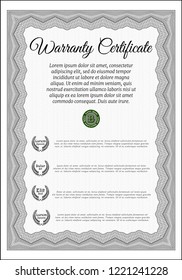Grey Vintage Warranty template. Easy to print. Sophisticated design. Vector illustration. 