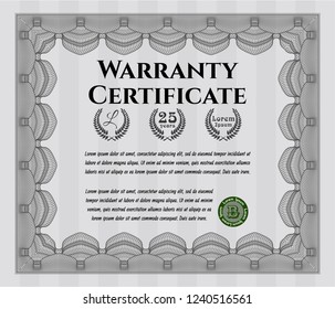 Grey Vintage Warranty template. Money Pattern design. With great quality guilloche pattern. Detailed. 