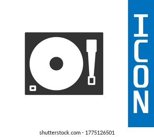 Reproductor de vinilo gris con un icono de disco de vinilo aislado en fondo blanco.  Ilustración vectorial