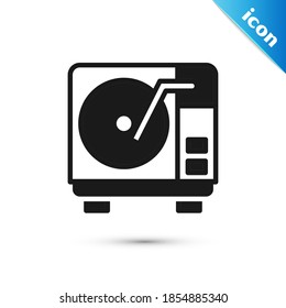 Reproductor de vinilo gris con un icono de disco de vinilo aislado en fondo blanco.  Vector