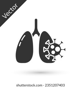 Grey Virus cells in lung icon isolated on white background. Infected lungs. Coronavirus, COVID-19. 2019-nCoV.  Vector