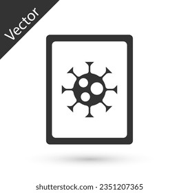 Grey Virus statistics on monitor icon isolated on white background. Corona virus 2019-nCoV. Bacteria and germs, cell cancer, microbe, fungi.  Vector