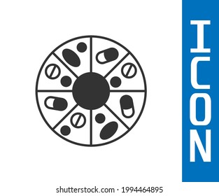 Grey Vitamin complex of pill capsule icon isolated on white background. Healthy lifestyle.  Vector