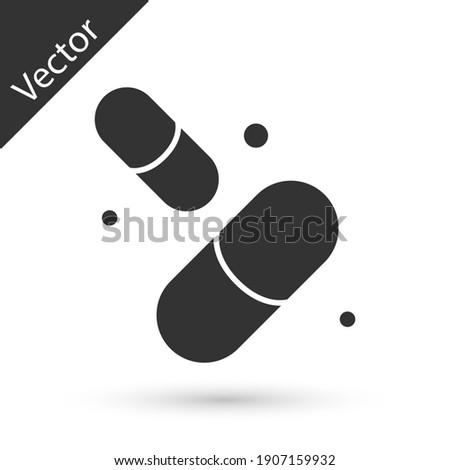 Grey Vitamin complex of pill capsule icon isolated on white background. Healthy lifestyle. Vector.
