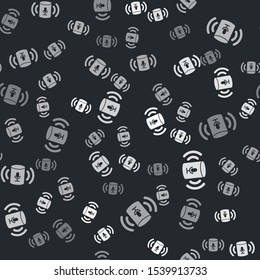 Grey Voice assistant icon isolated seamless pattern on black background. Voice control user interface smart speaker.  Vector Illustration