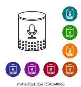 Grey Voice assistant line icon isolated on white background. Voice control user interface smart speaker. Vector Illustration