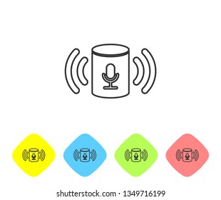 Grey Voice assistant line icon isolated on white background. Voice control user interface smart speaker. Set icon in color rhombus buttons. Vector Illustration
