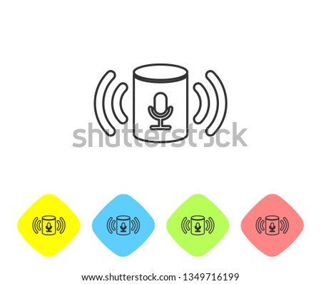 Grey Voice assistant line icon isolated on white background. Voice control user interface smart speaker. Set icon in color rhombus buttons. Vector Illustration
