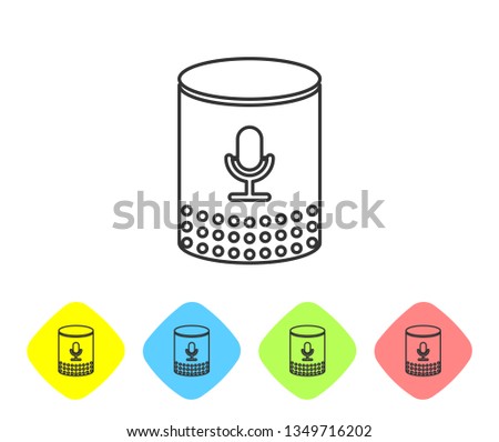 Grey Voice assistant line icon isolated on white background. Voice control user interface smart speaker. Set icon in color rhombus buttons. Vector Illustration