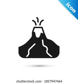 Grey Volcano eruption with lava icon isolated on white background.  Vector