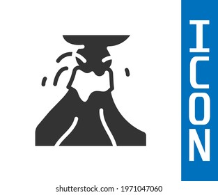 Grey Volcano eruption with lava icon isolated on white background.  Vector