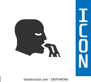 Grey Vomiting man icon isolated on white background. Symptom of disease, problem with health. Nausea, food poisoning, alcohol poisoning concept.  Vector