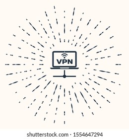Grey VPN Computer network icon isolated on beige background. Laptop network. Internet connection. Abstract circle random dots. Vector Illustration
