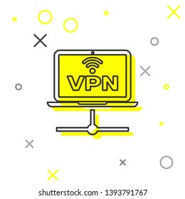 Grey VPN Computer network line icon isolated on white background. Laptop network. Internet connection. Vector Illustration