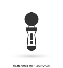 Grey VR controller game icon isolated on white background. Virtual reality experience, sensation of presence, position-tracking technology device.  Vector