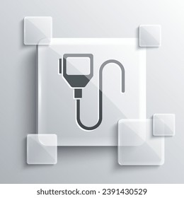 Grey Walkie talkie icon isolated on grey background. Portable radio transmitter icon. Radio transceiver sign. Square glass panels. Vector