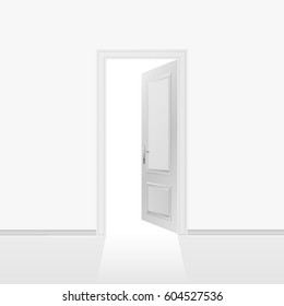 Grey wall with opened door. Vector illustration.