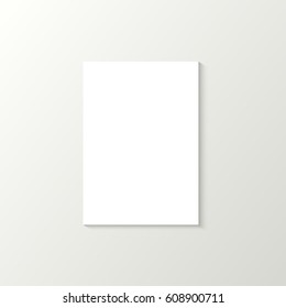 Grey wallpaper with white blank vertical poster for copyspace on wall, vector illustration