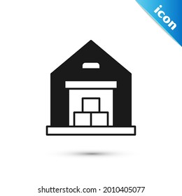 Icono de "Gray Warehouse" aislado en fondo blanco.  Vector