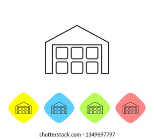 Grey Warehouse line icon isolated on white background. Set icon in color rhombus buttons. Vector Illustration