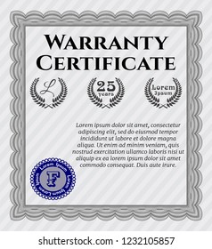 Grey Warranty Certificate template. With background. Customizable, Easy to edit and change colors. Money style design. 