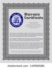  Grey Warranty Certificate template. Complex background. Vector illustration. Artistry design. 