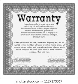 Grey Warranty Certificate template. With complex linear background. Customizable, Easy to edit and change colors. Cordial design. 