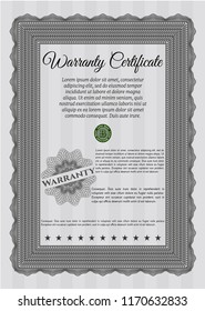 Grey Warranty Certificate template. With complex linear background. Vector illustration. Excellent design. 