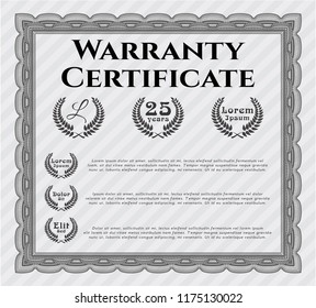 Grey Warranty Certificate template. With complex background. Vector illustration. Good design. 
