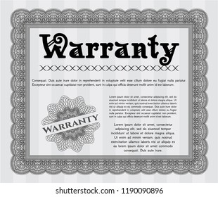 Grey Warranty Certificate template. With complex background. Cordial design. Vector illustration. 