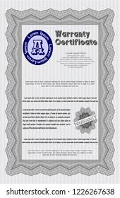 Grey Warranty Certificate template. Complex background. Detailed. Retro design. 