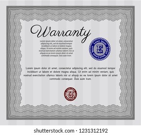 Grey Warranty Certificate template. With complex background. Detailed. Cordial design. 