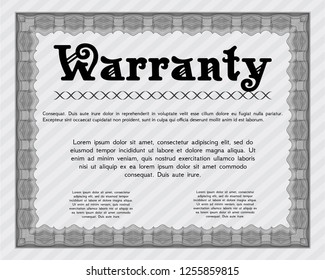 Grey Warranty Certificate template. With complex linear background. Money style design. Customizable, Easy to edit and change colors. 