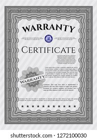 Grey Warranty Certificate template. With complex linear background. Superior design. Detailed. 