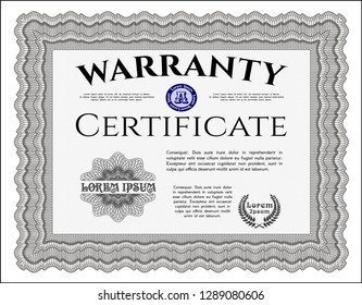 Grey Warranty Certificate template. With complex linear background. Customizable, Easy to edit and change colors. Lovely design. 