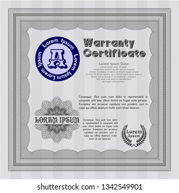 Grey Warranty Certificate template. With complex linear background. Detailed. Perfect design. 