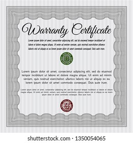 Grey Warranty Certificate template. With complex linear background. Retro design. Vector illustration. 