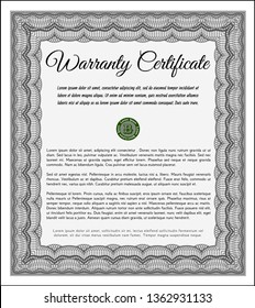 Grey Warranty Certificate template. With complex background. Vector illustration. Excellent design. 