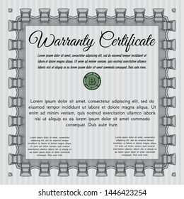 Grey Warranty Certificate template. With complex linear background. Customizable, Easy to edit and change colors. Money Pattern design. 
