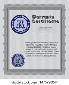 Grey Warranty Certificate template. With complex background. Perfect design. Vector illustration. 