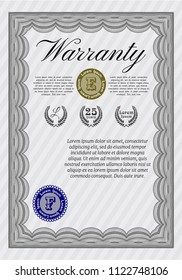 Grey Warranty Certificate template. Cordial design. Detailed. With linear background. 