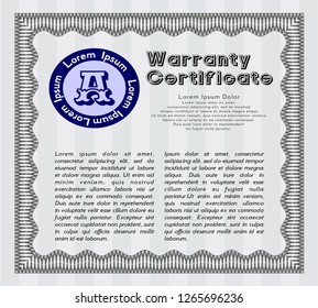 Grey Warranty Certificate template. Customizable, Easy to edit and change colors. With complex linear background. Good design. 