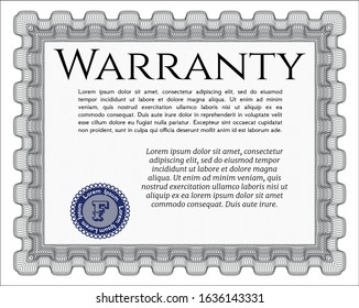 Grey Warranty Certificate template. Detailed. With complex background. Cordial design. 