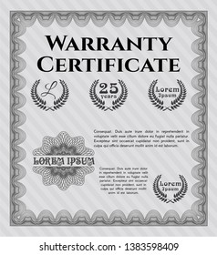 Grey Warranty Certificate template. Elegant design. Detailed. With background. 
