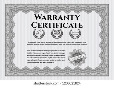 Grey Warranty Certificate template. Excellent design. With background. Vector illustration. 